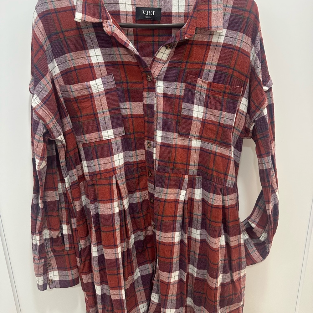 VICI Boutique Plaid Babydoll Tunic Blouse Women’s M